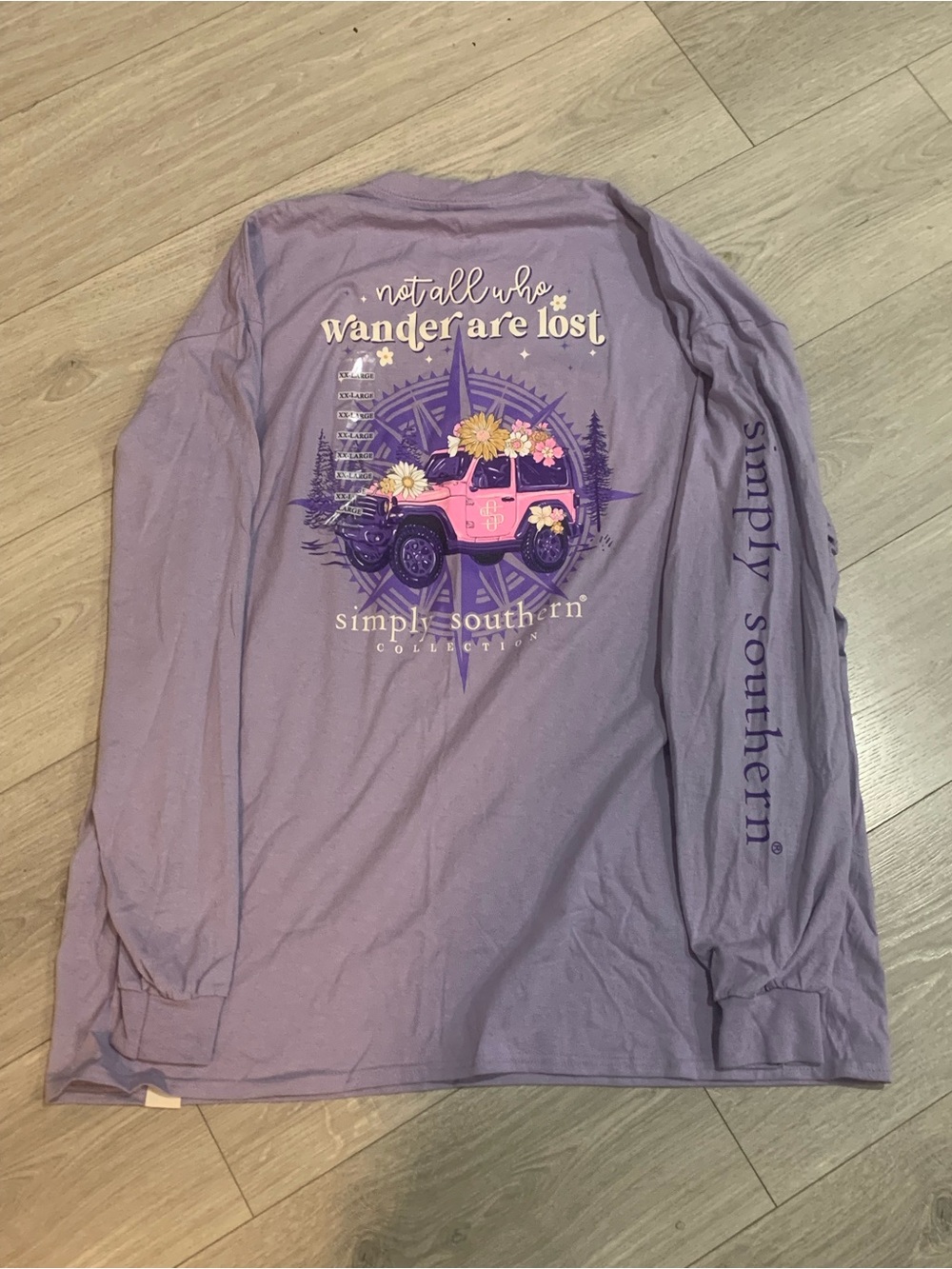 Brand New Simply Southern Jeep Lilac Purple Wander Long Sleeve T-Shirt